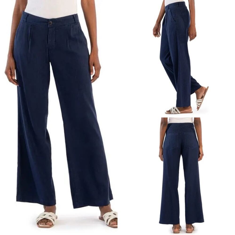 Kut From The Kloth Linen Pippa Pleated Trousers‎ Wide Leg Pants Blue NWT Size 0